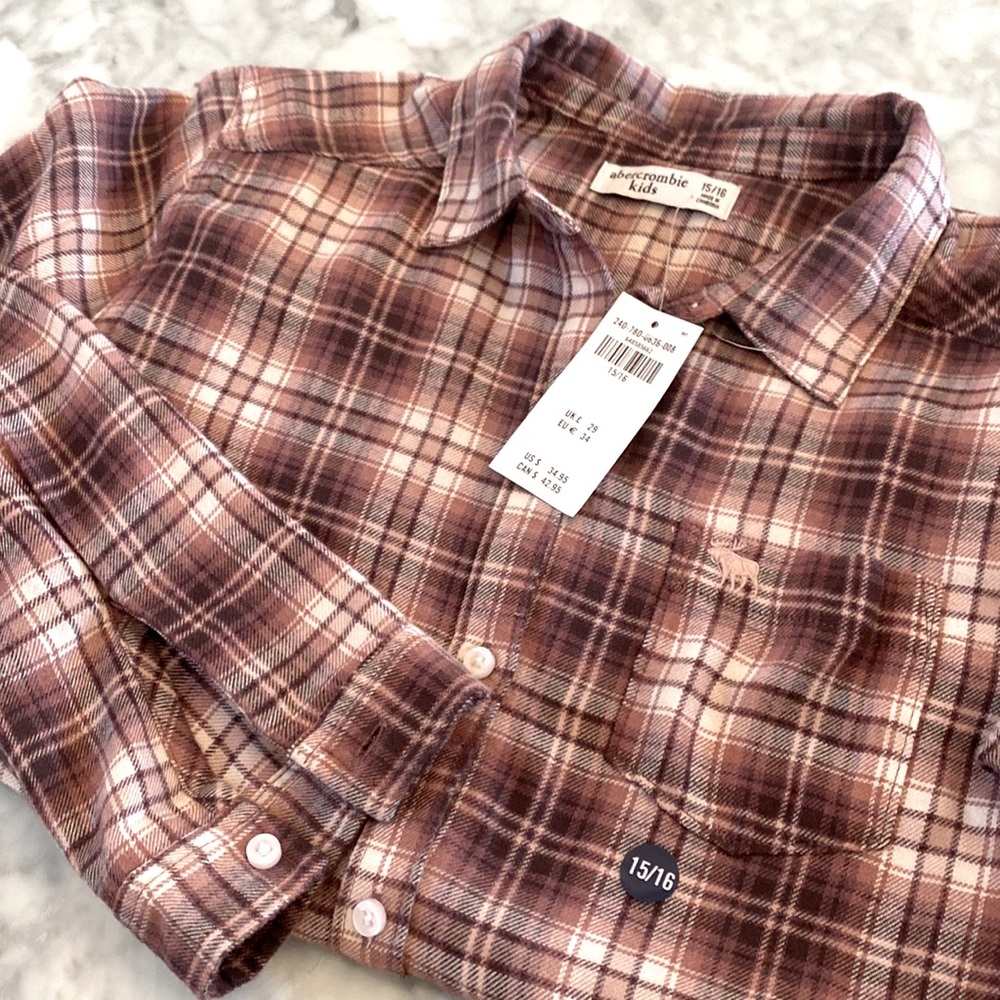 Abercrombie kids flannel. Pink,mauve, creme tones. Brand new with tags!